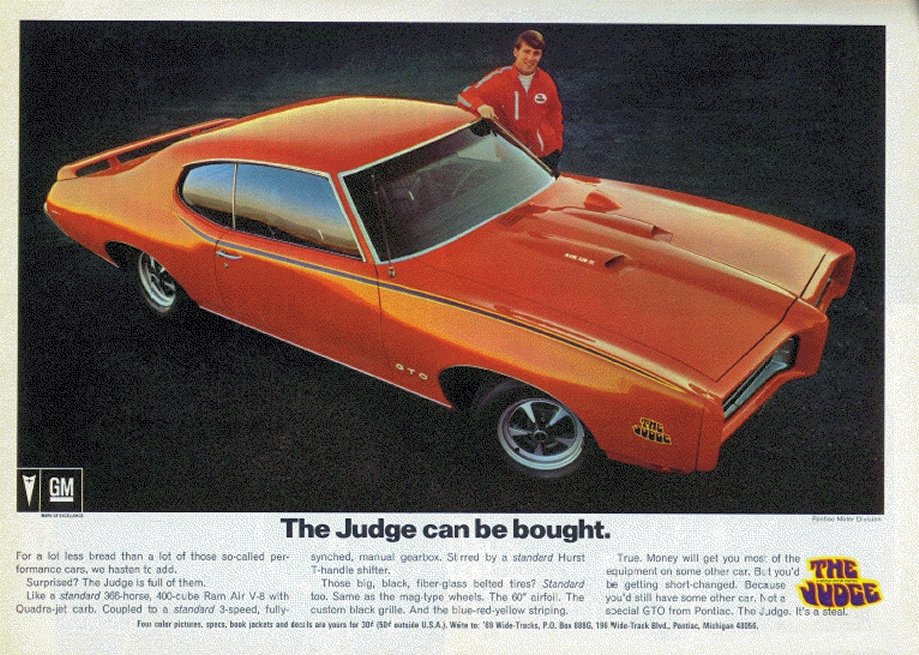 Один из вариантов рекламного плаката Pontiac GTO the Judge, 1969 год