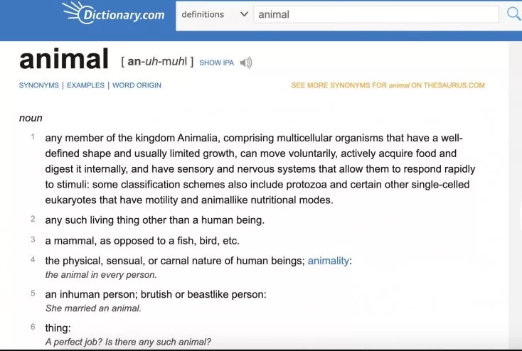 Определение животных на Dictionary.com.
